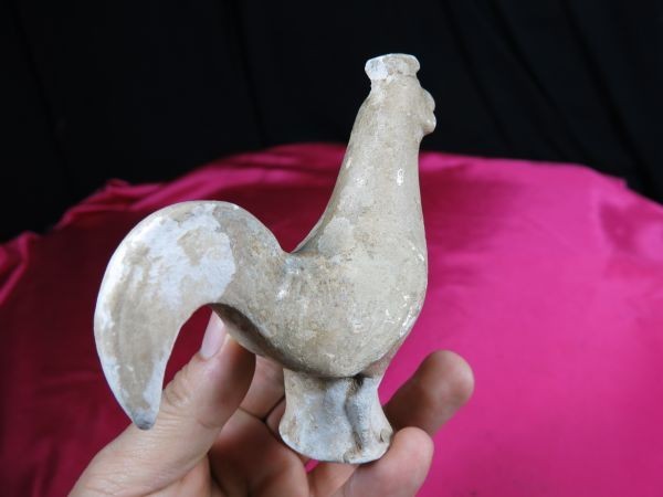 B 黄釉鶏俑 唐時代 遺跡発掘品 明器 副葬品 焼き物 - 8