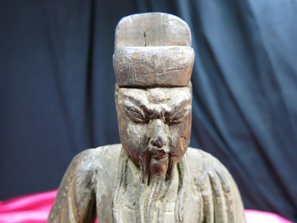 B　木彫文官像　清時代　中国　神像　道教