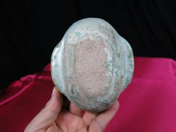 B　漢緑釉耳杯　漢時代　中国　遺跡発掘品　明器　副葬品　陶器　釉薬　銀化_画像8
