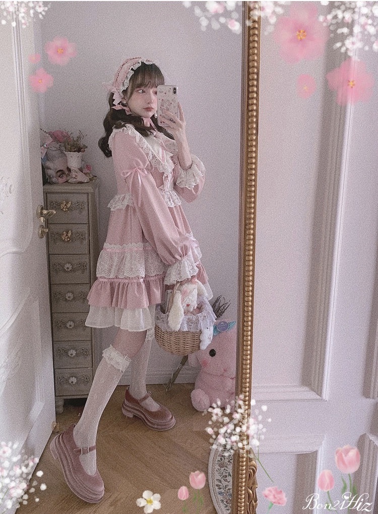 □Bobon21□ヴィンテージ風甘ロリドールドレス ピンクLサイズ □Bobon21□ヴィンテージ風甘ロリドールドレス ピンクLサイズ