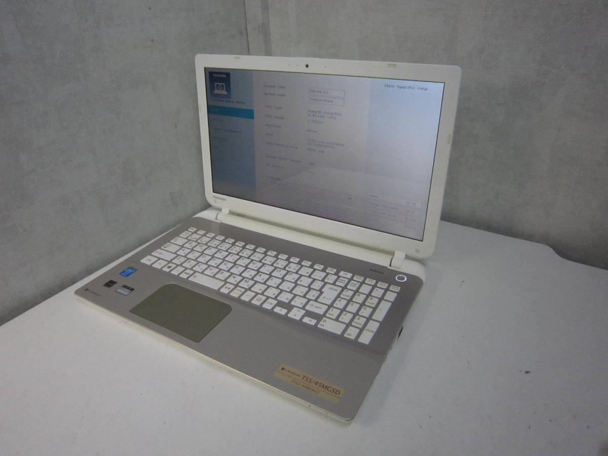 586A☆TOSHIBA dynabook T55 T55/45MG5D PT55-45MSXG Core i5 4210U HDD/無  メモリ/4GB BIOS確認