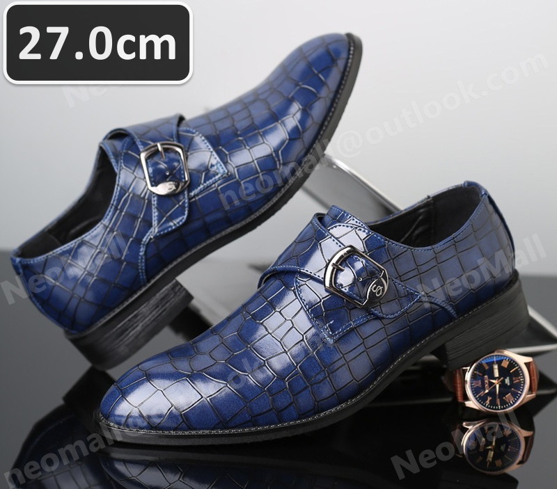 ワニ柄 型押 メンズ ビジネスシューズ ブルー サイズ 27.0cm 革靴 靴 カジュアル 屈曲性 通勤 軽量 インポート品【n036】