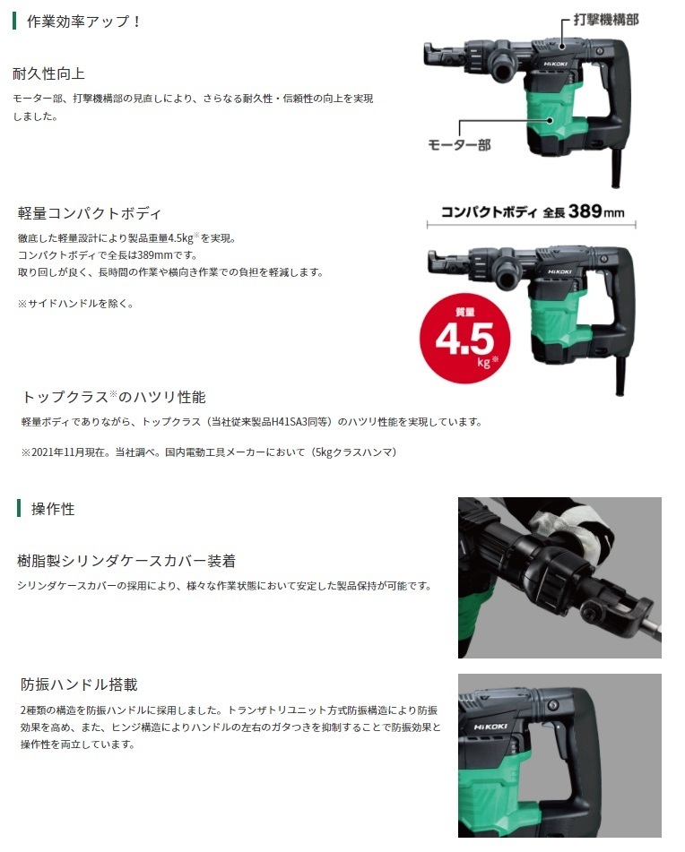 新型登場!送料込み!】HiKOKI ハンマ H41SA4 (N) 本体のみ