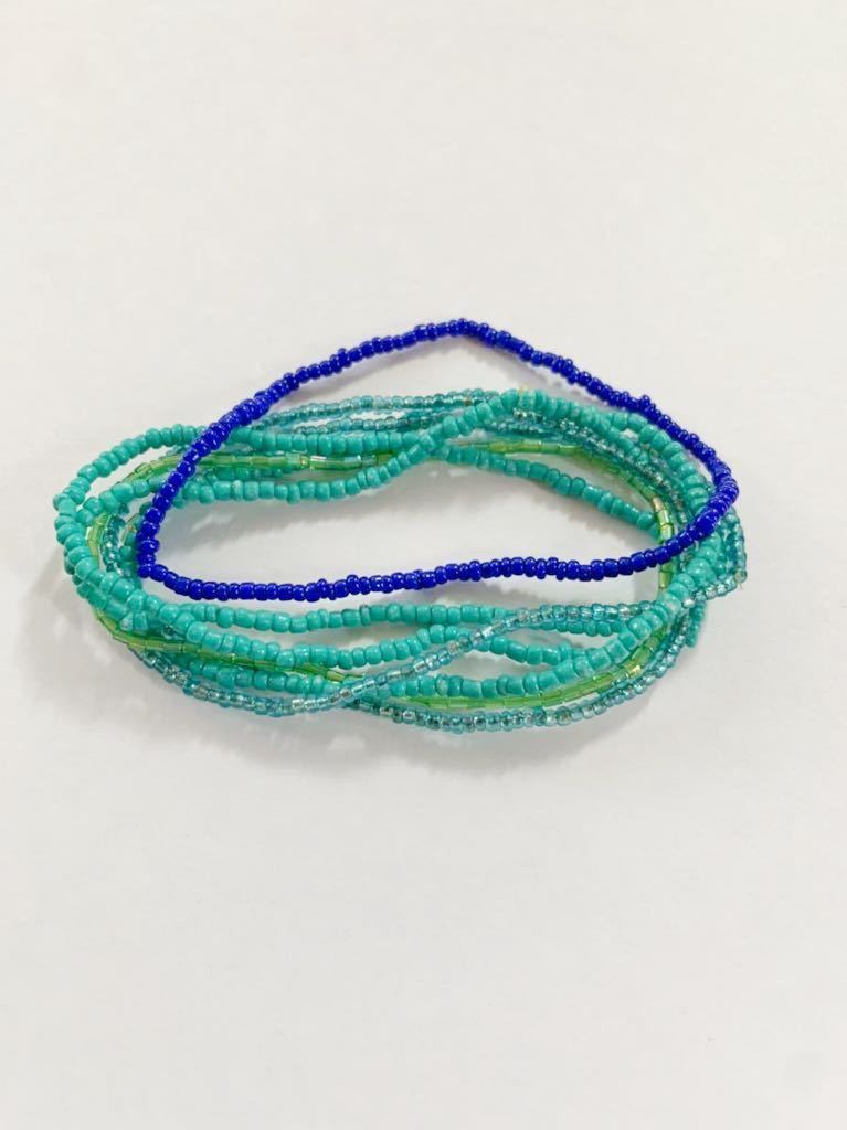 [USED] стекло бисер браслет 7 полосный голубой оттенок зеленого изумруд 