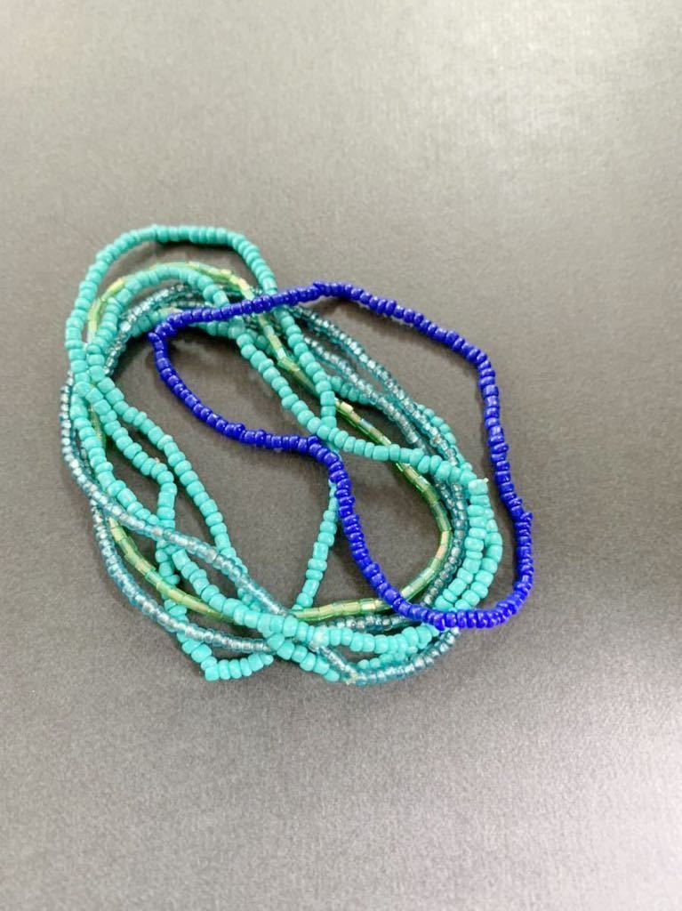 [USED] стекло бисер браслет 7 полосный голубой оттенок зеленого изумруд 