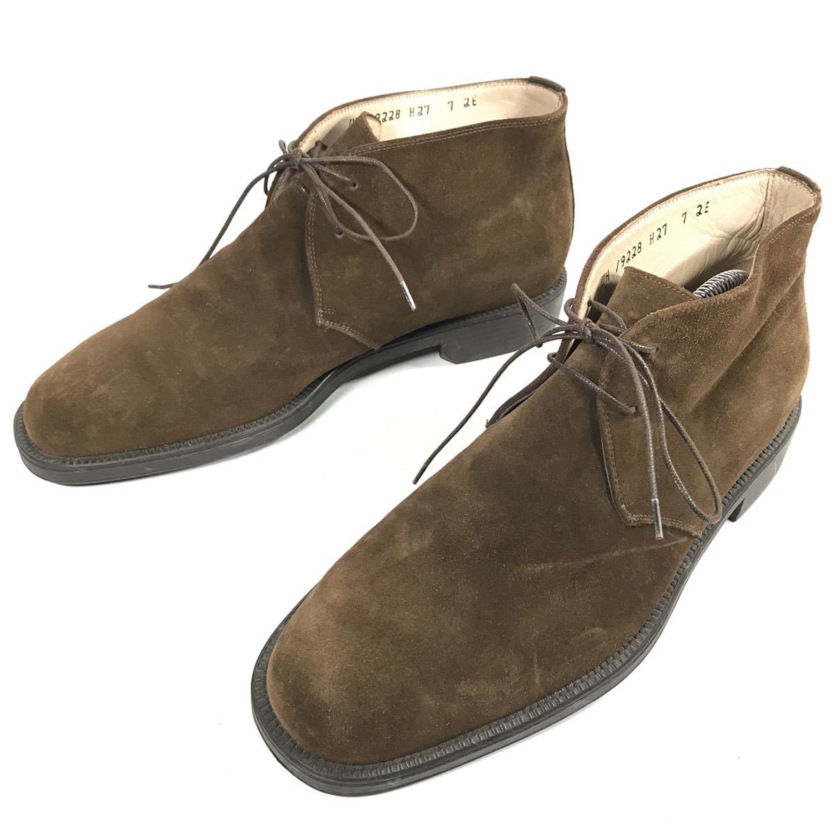 【フェラガモ】本物 Ferragamo 靴 25cm 茶 ショートブーツ ハイカットシューズ カジュアルシューズ スエード 紳士 メンズ イタリア製 7 EE