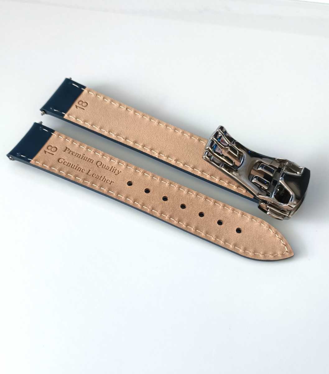 18mm wristwatch for exchange leather leather belt smooth navy blue × white D buckle [ correspondence ] Omega Speedmaster / Seamaster etc. 