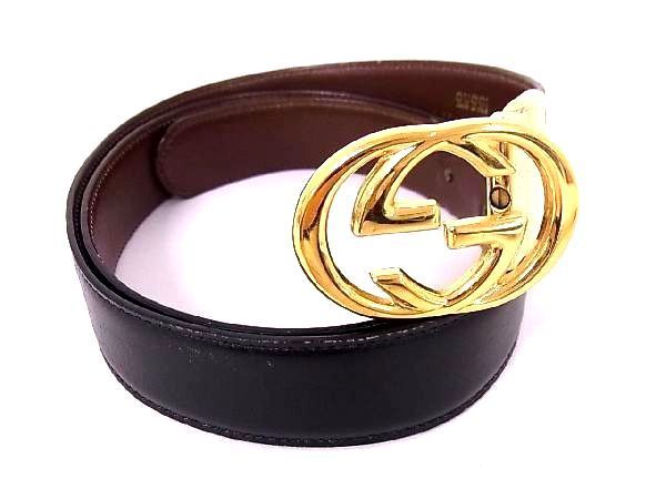 1円 GUCCI グッチ 036 1192 4964 インターロッキングG レザー ゴールド