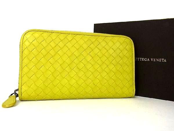 極美品 BOTTEGA VENETA イントレチャート ラウンドジップ イエロー-