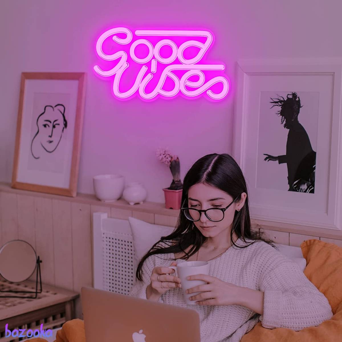 ネオンサイン GoodVibes ピンク色のいい感じ 視認性抜群 USB ネオンサイン GoodVibes ピンク色のいい感じ 視認性抜群 USB