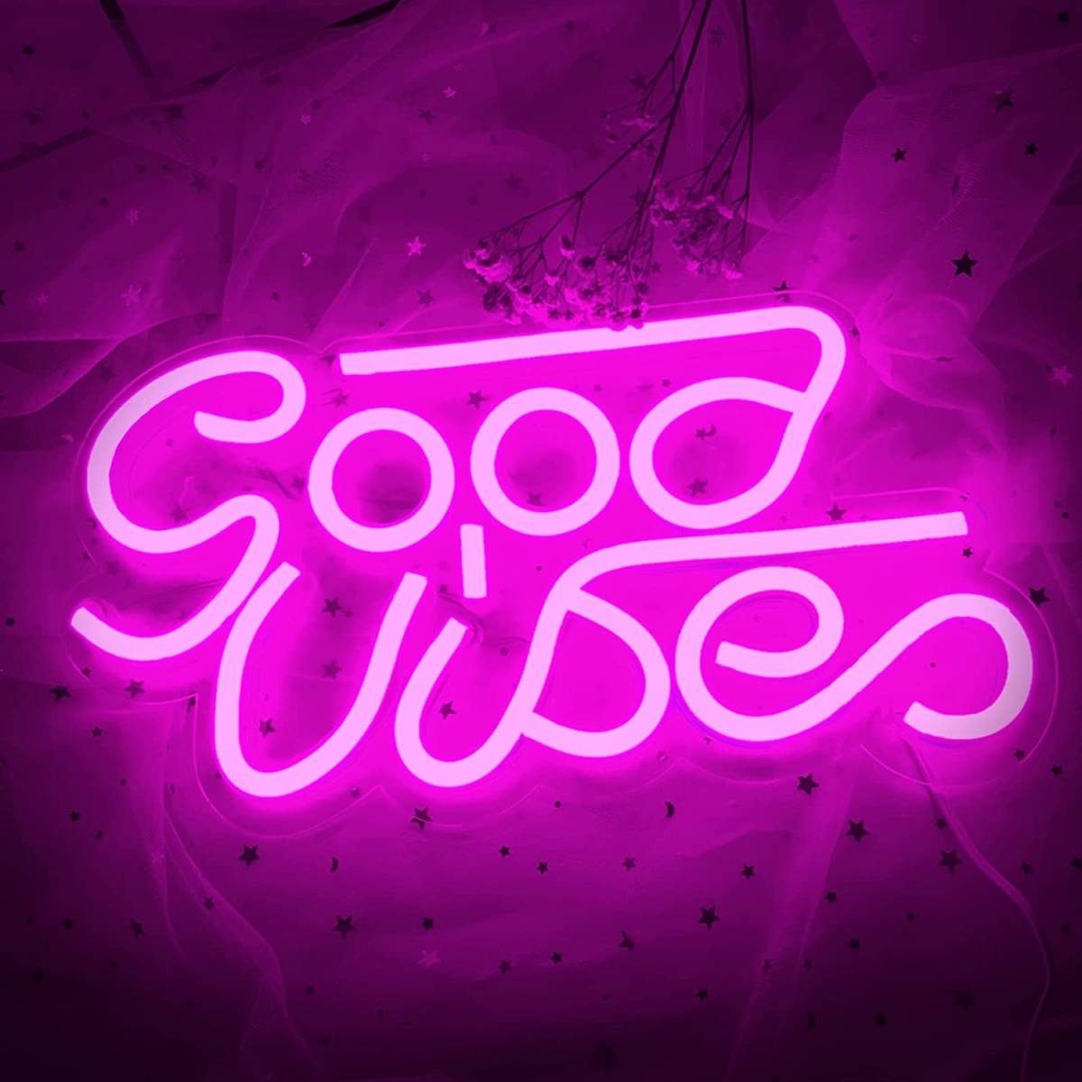ネオンサイン GoodVibes ピンク色のいい感じ 視認性抜群 USB ネオンサイン GoodVibes ピンク色のいい感じ 視認性抜群 USB