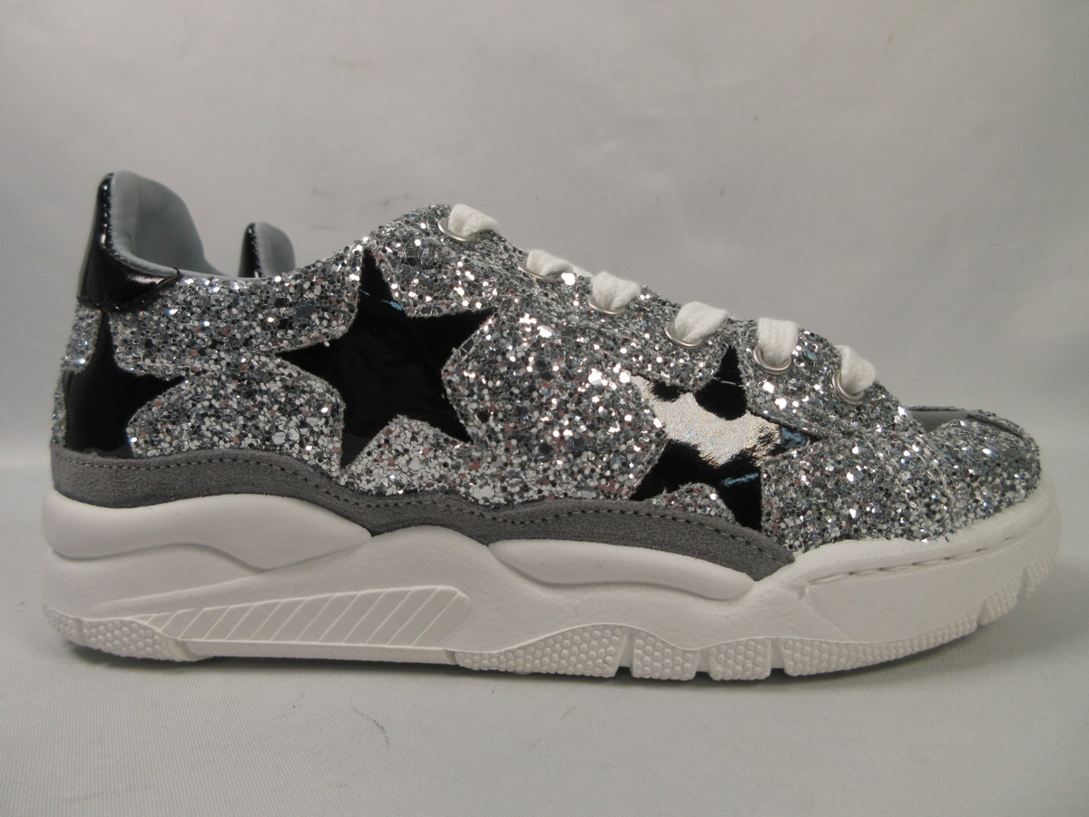 R75357R 未使用 CHIARA FERRAGNI キアラ・フェラー二 crystal stars sneakers シルバーラメ×ブラックラメ 22ｃｍ レディース 女性_画像6