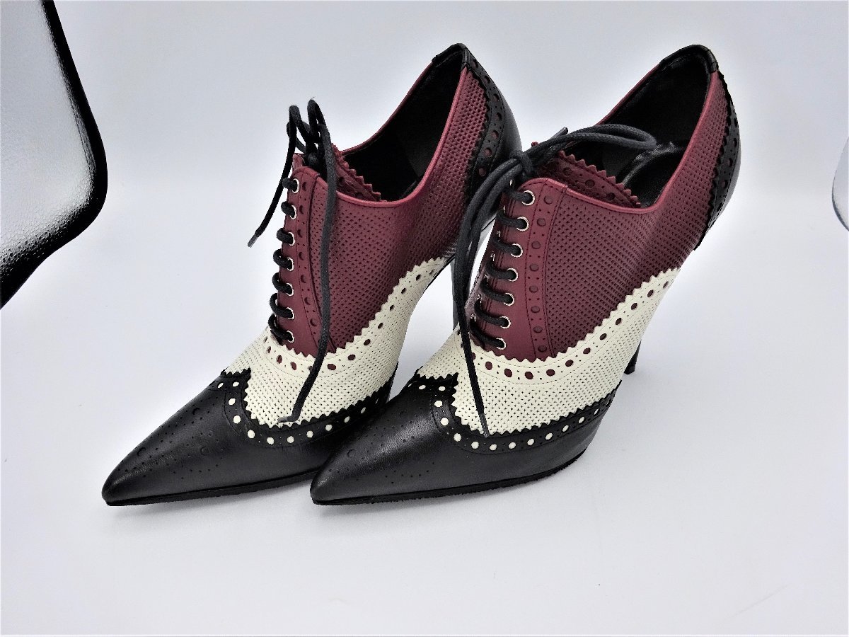 A7402NC beautiful goods Gucci GUCCI race up bootie 36 leather black ivory red punching shoes 