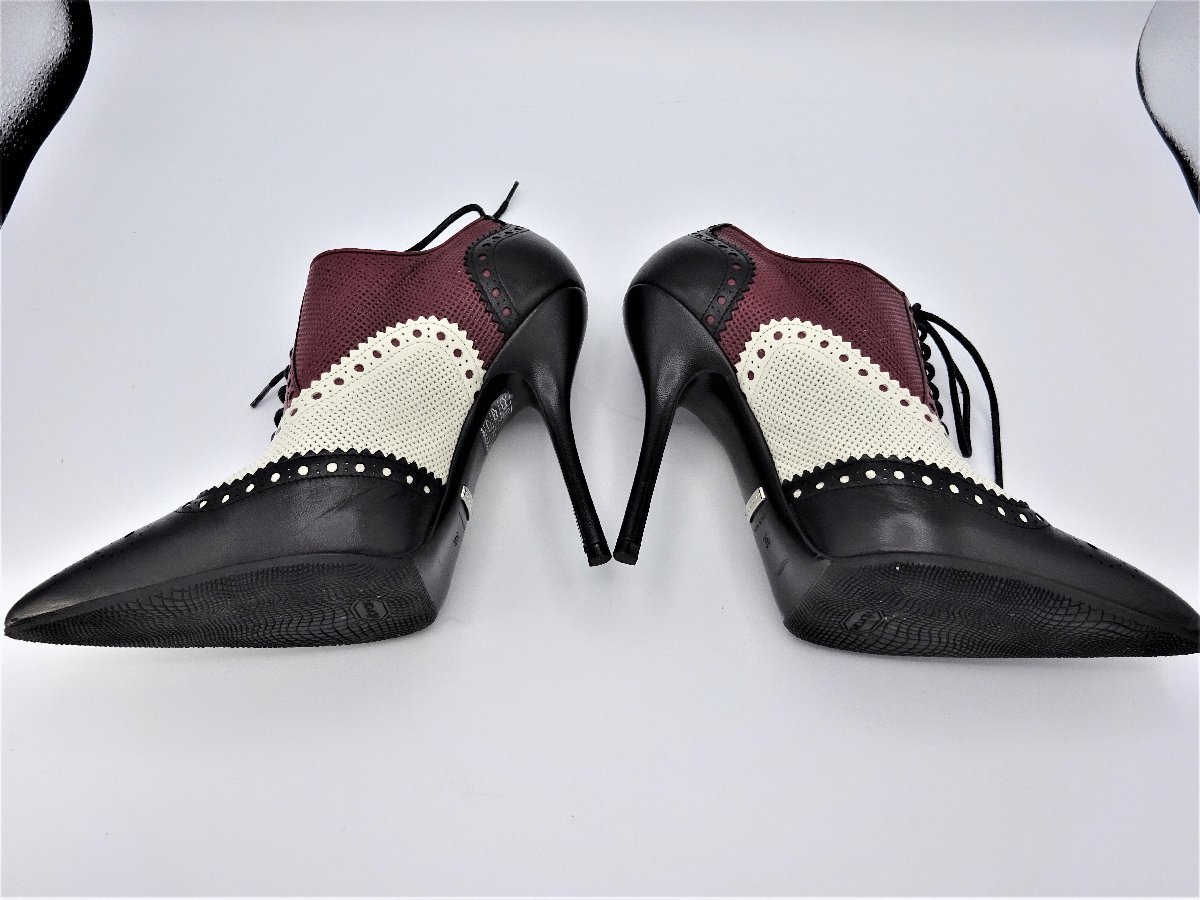 A7402NC beautiful goods Gucci GUCCI race up bootie 36 leather black ivory red punching shoes 