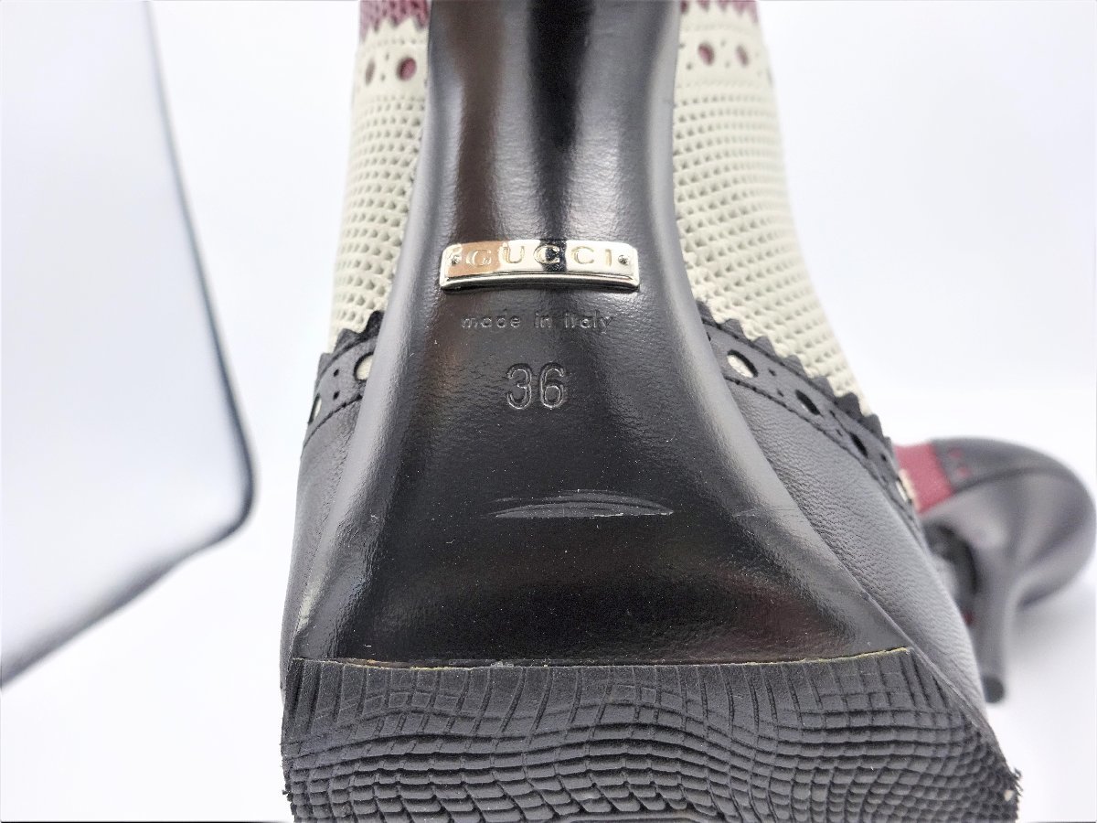 A7402NC beautiful goods Gucci GUCCI race up bootie 36 leather black ivory red punching shoes 