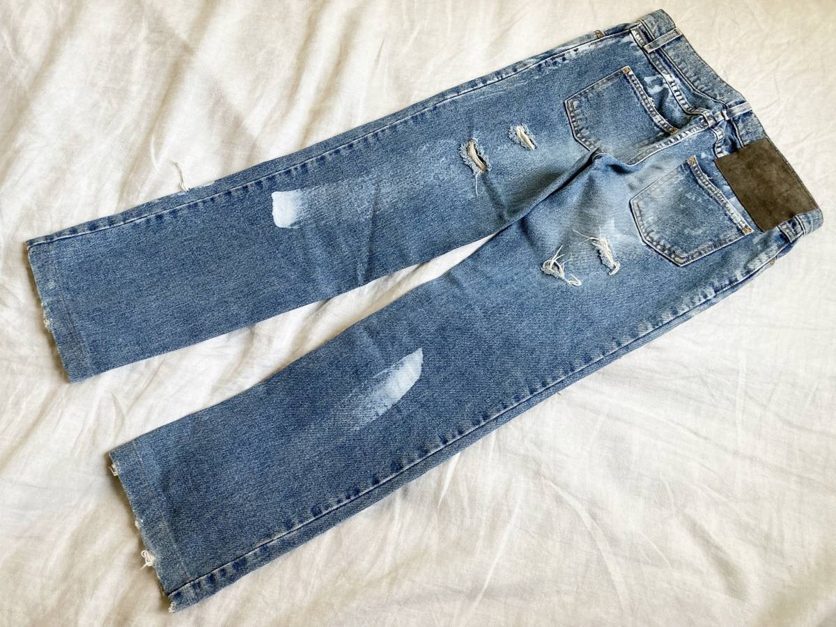 ビンテージ Dolce&Gabbana ドルチェ&ガッバーナ D&G デストロイ加工 ペイント デニム パンツ インディゴ 青 38 イタリア製 レディース ◇2