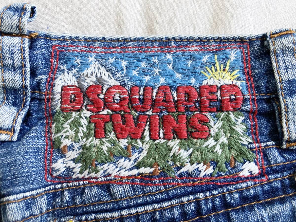 04AW DSQUARED2 ディースクエアード リス金具 ダメージ加工 デニム パンツ 38 インディゴ イタリア製 TWINS アーカイブ  レディース ◇2