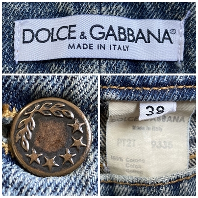 ビンテージ Dolce&Gabbana ドルチェ&ガッバーナ D&G デストロイ加工 ペイント デニム パンツ インディゴ 青 38 イタリア製 レディース ◇2