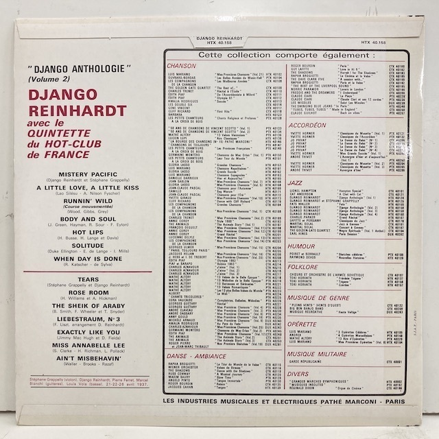 ■即決 Django Reinhardt / Django Anthologie vol2 仏盤、Mono 32115 37年録音、57年発表 ジャンゴ・ラインハルトの画像4