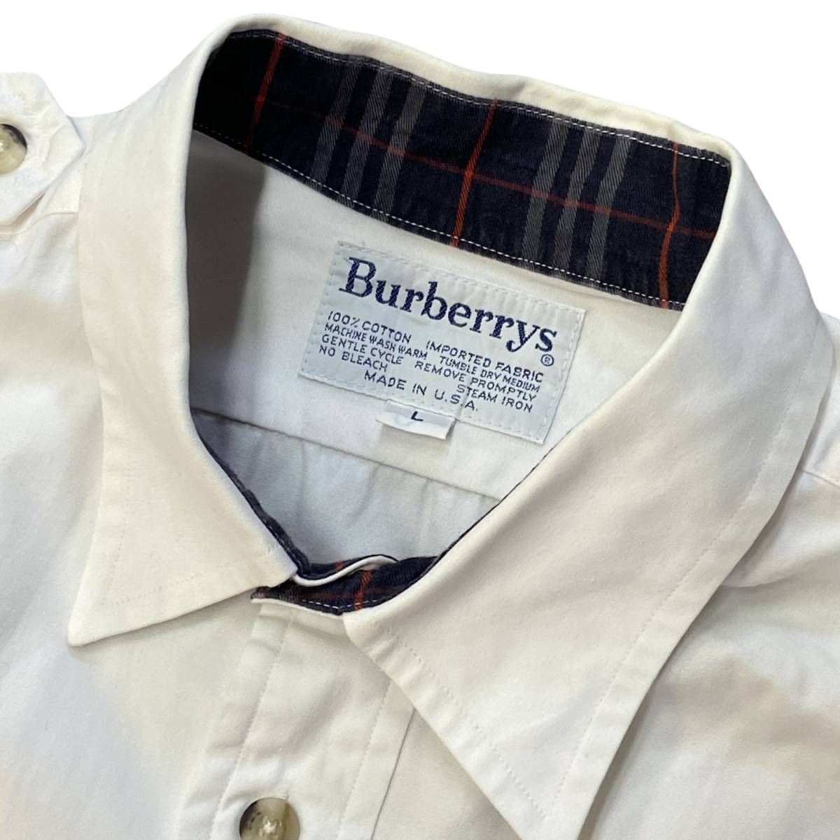 90s USA製 Burberrys London ボタンダウンシャツ L エポレット付き ホワイト マチ付き ノバチェック 長袖 シャツ バーバリー ヴィンテージ_画像3
