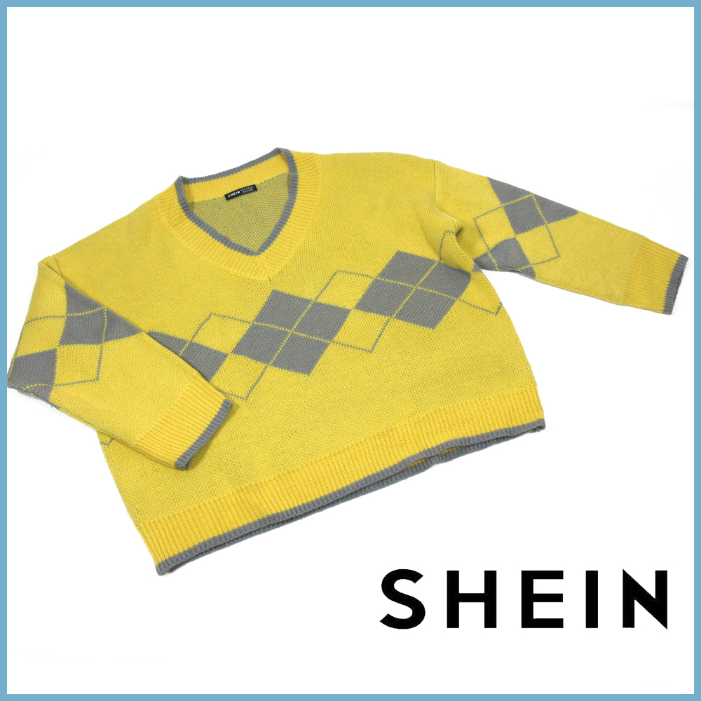 SHEIN シーイン ニットトップス イエロー Mサイズ アーガイル柄