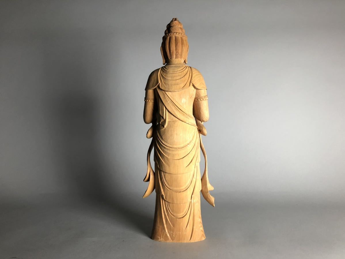 仏教美術 木彫 観音菩薩 立像 高さ42cm 寺院 仏像(仏像)｜売買された 