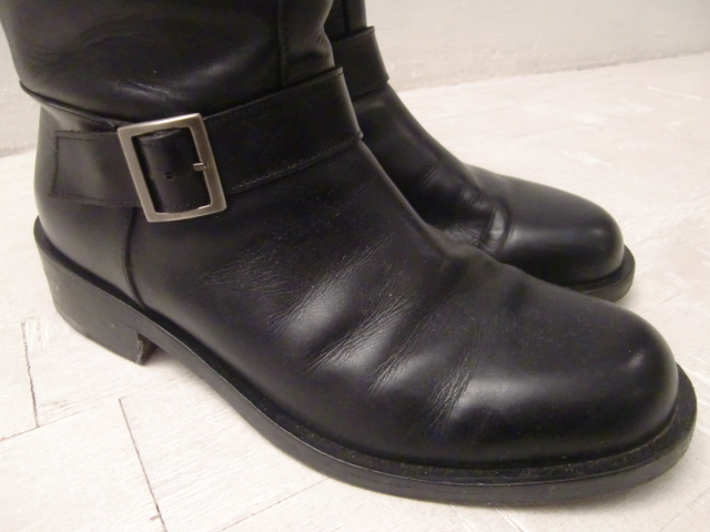 送料無料 イタリア製 グッチ GUCCI エンジニアブーツ レザー ブーツ ライダース シューズ 42E 27cm相当 革靴 ブラック ユーロ ワーク  皮 革