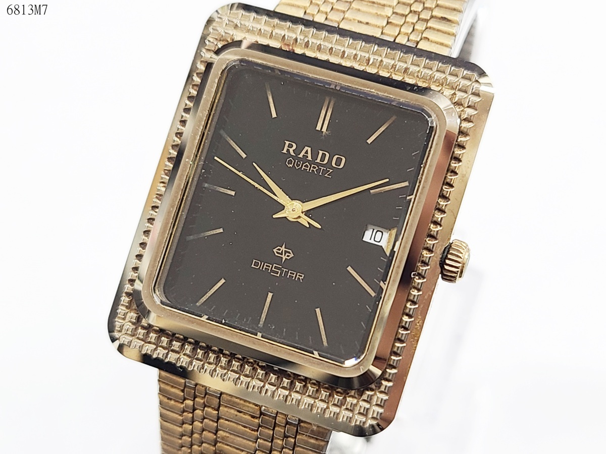 稼働品 RADO ラドー DIASTAR ダイヤスター 711.9001.3 クォーツ 3針 デイト ブラック×ゴールド メンズ 腕時計  6813M6-15