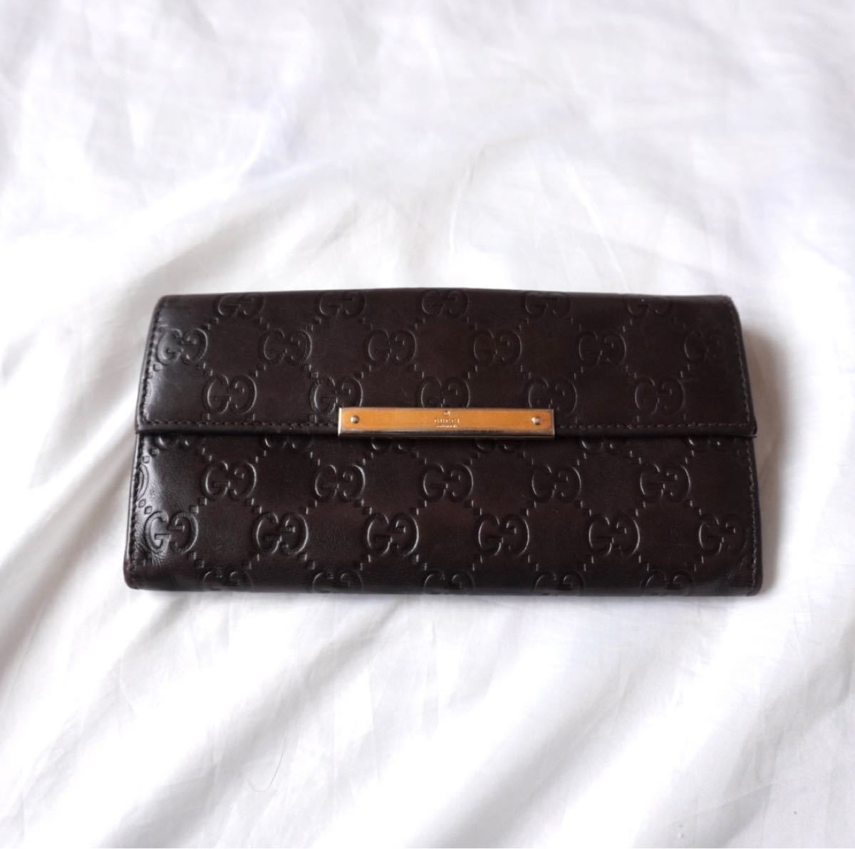 してますの GUCCI グッチ 長財布 シマライン gg柄 ダークブラウン