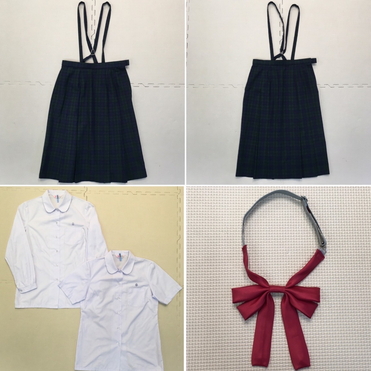 AT279 () 栃木県 上河内中学校 7点セット /指定品/165A/W69/緑/ブレザー/ベスト/ブラウス/吊りスカート/リボン/制服/女子学生/卒業生品 5