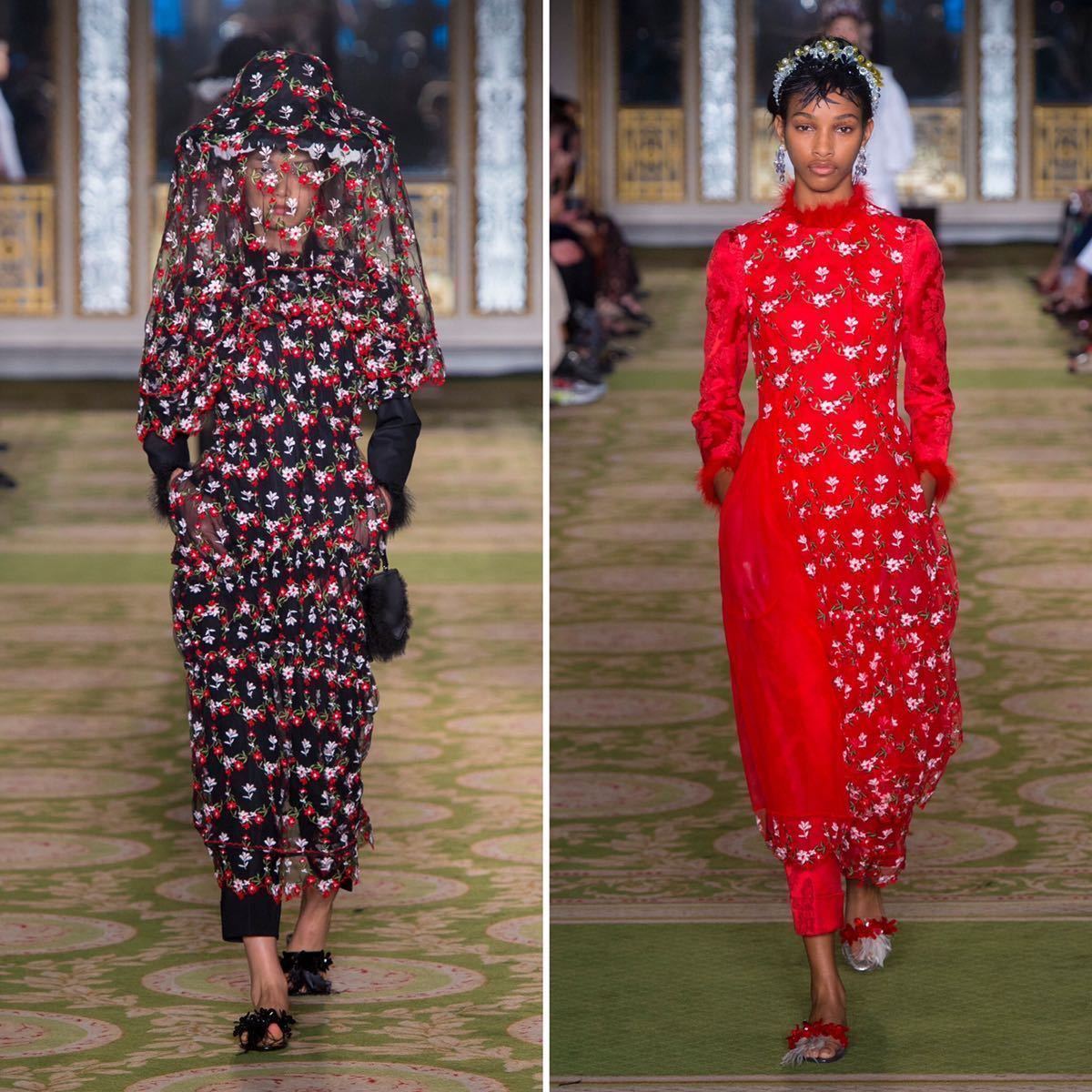 Simone Rocha】シモーネ ロシャ red×white floral embroidery tulle