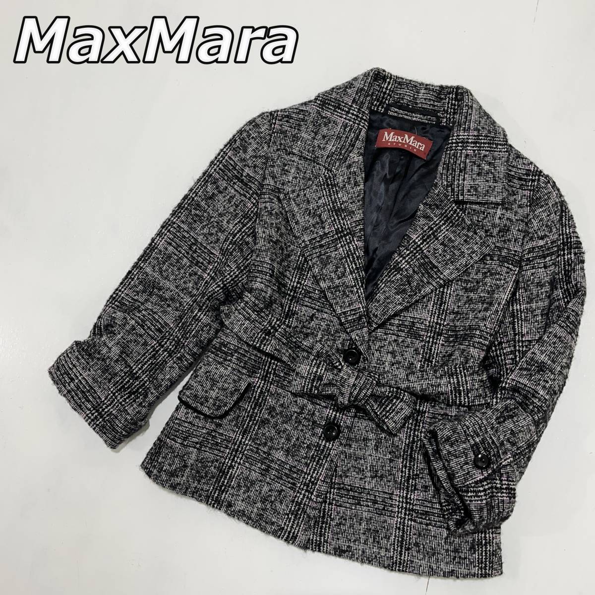 【高い素材】 テーラードジャケット ウール チェック柄 スタジオ STUDIO】マックスマーラ Mara 【Max ベルト レディース 灰色 グレー モヘア紺 アルパカ テーラードジャケット、ブレザー 【高い素材】 テーラードジャケット ウール チェック柄 スタジオ STUDIO】マックスマーラ Mara 【Max ベルト レディース 灰色 グレー モヘア紺 アルパカ テーラードジャケット、ブレザー