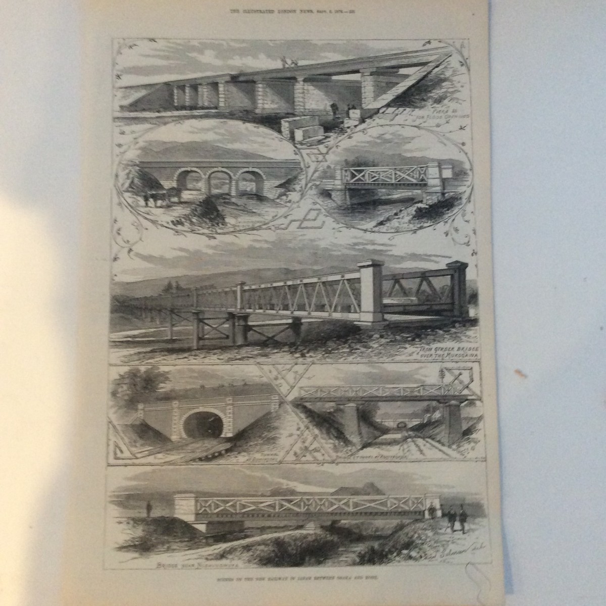 1876年大阪 神戸間の鉄道建設 ロンドン絵入り新聞 　オリジナル木版_画像1
