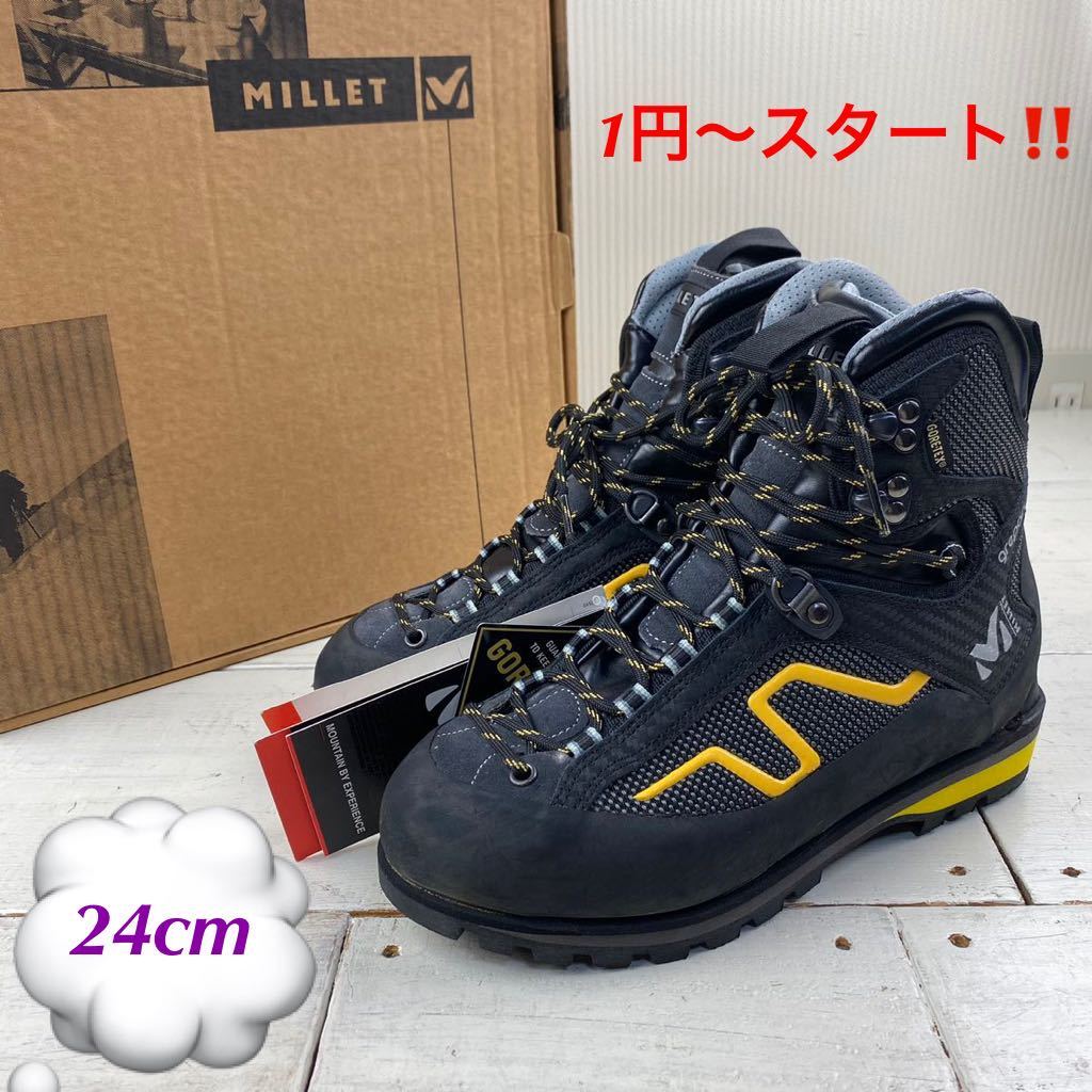 新品 MILLET ミレー 登山靴 24cm トレッキングブーツ トレッキングシューズ ハイキング 完全防水 黒 黄色 カッコいいグレポン GORE-TEX