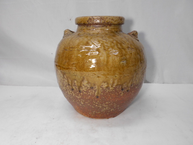  large ..1222 Echizen .. ear "hu" pot ash glaze bead ro shape condition excellent water leak less flower vase genuine article guarantee old tool old Japanese-style house old .. Echizen warehouse .. soup 