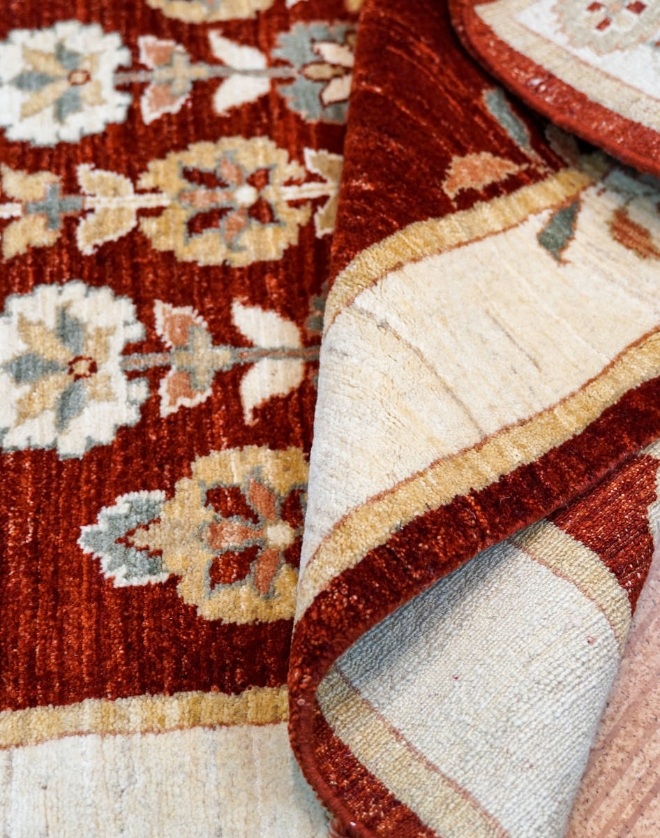手紡ぎウールの手織りパキスタン絨毯 size:163×97cm リビングラグ
