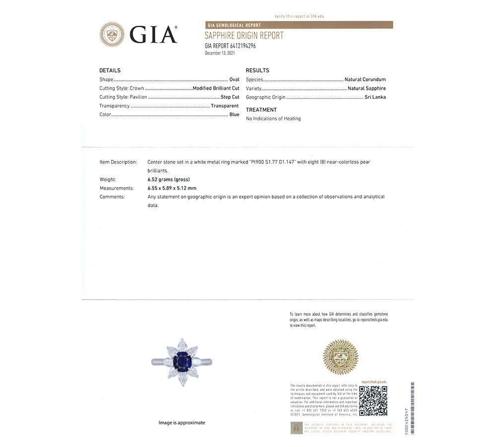 スリランカ産 非加熱 ブルーサファイア1.77ct ダイヤモンド 計1.147ct プラチナ900 12号 リング・指輪【中古】_画像6