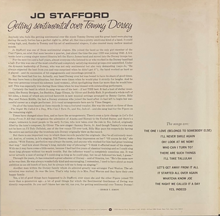 ♪試聴♪Jo Stafford / Getting Sentimental Over Tommy Dorseyの画像2