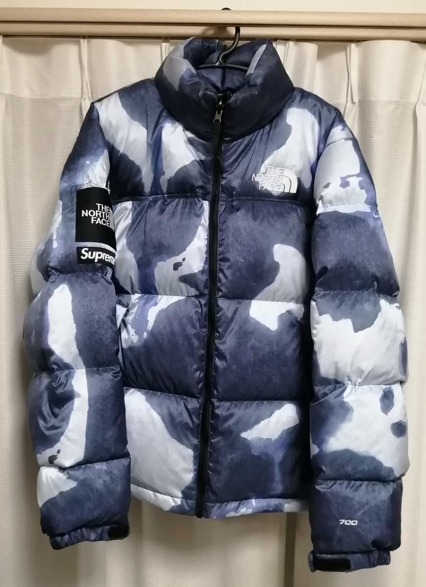 Supreme The North Face Bleached Denim Print Nuptse Jacket Indigo