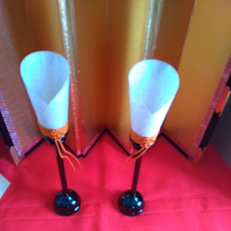 雛人形 雪洞 和紙燭台 13号油灯オレンジ房コードレス 高さ約37cm