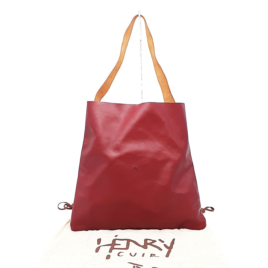 送料無料 超美品 アンリークイール HENRY CUIR ハンドバッグ ワンハンド ショルダーバッグ 鞄 肩掛け レザー 本革 赤茶系 レディース