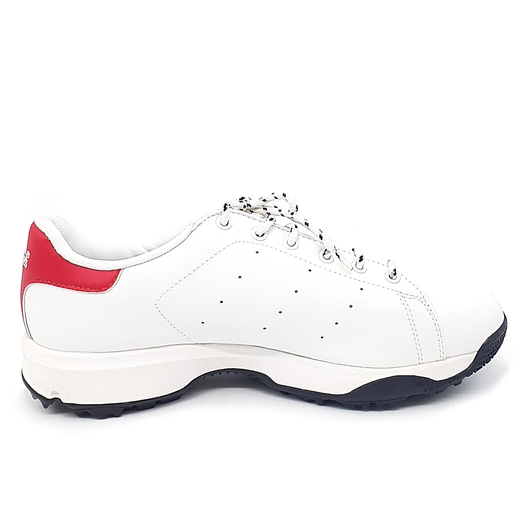 送料無料 美品 アディダス adidas スニーカー ゴルフシューズ 靴 シューズ ローカット レザー 26cm 白 ホワイト系 赤 レッド系 メンズ 