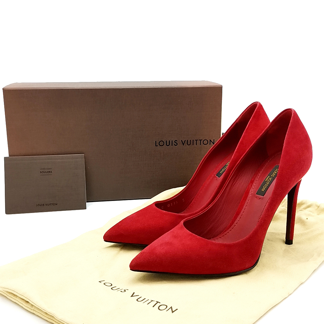  free shipping beautiful goods Louis Vuitton pumps shoes shoes high heel po Inte dotu suede SC0115 M 36 23cm corresponding red red group lady's 