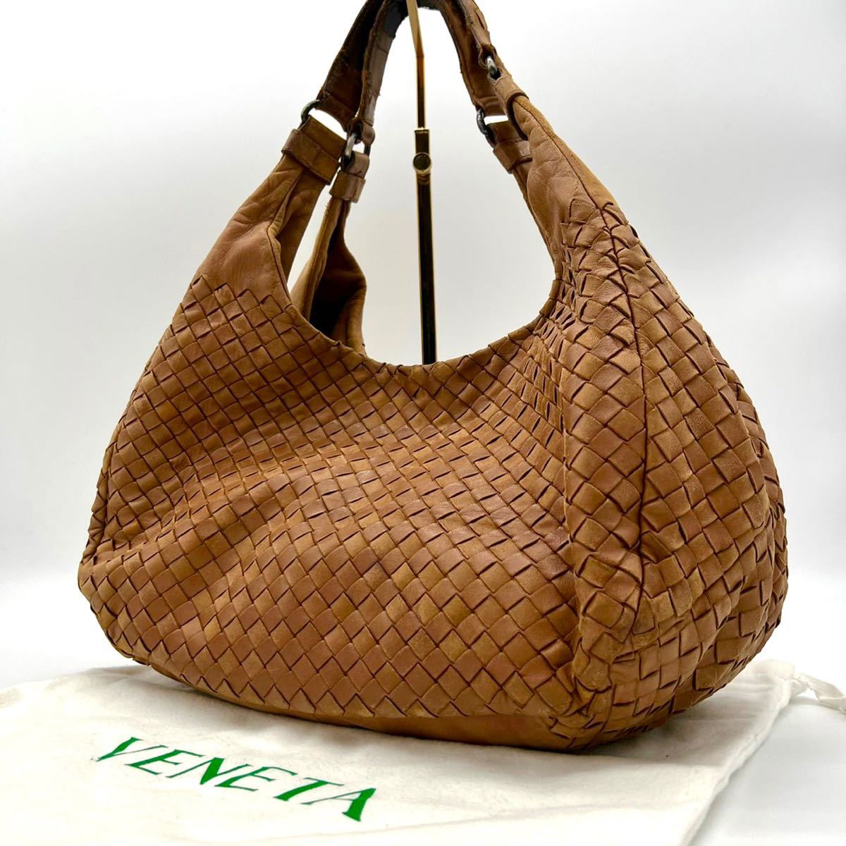 1円 【至極の逸品】 ボッテガヴェネタ BOTTEGA VENETA イントレチャート 美品 カンパーナ ショルダーバッグ ホーボーバック ブラウン _画像1