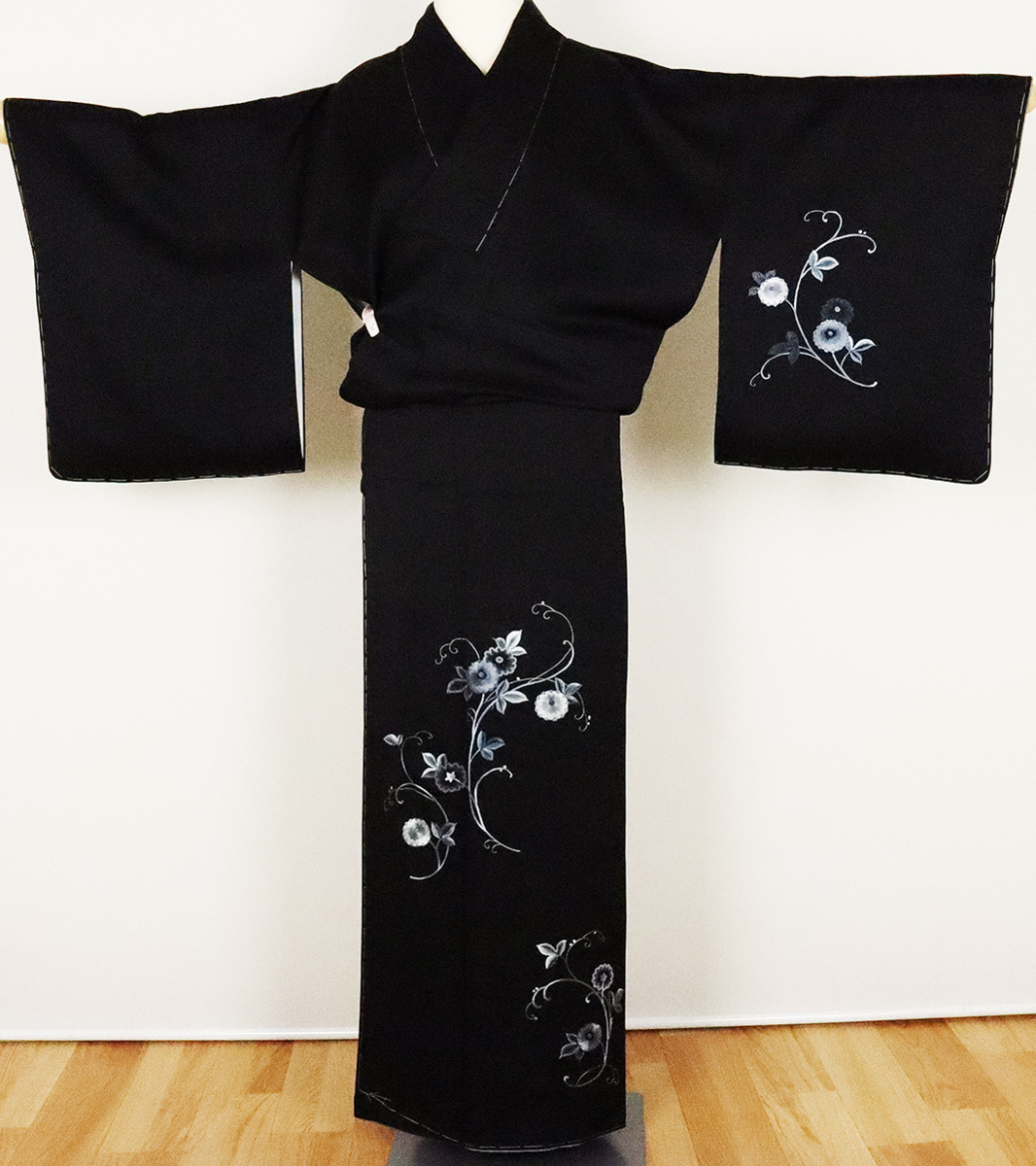 訪問着 袷 正絹 黒 総刺繍 唐花 Lサイズ ki25219 新品 着物 レディース