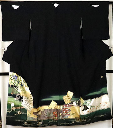 黒留袖 袷 正絹 刺繍菖蒲 金彩琳派屏風絵 比翼仕立て Sサイズ ki24358 新品 着物 レディース 結婚式 送料無料