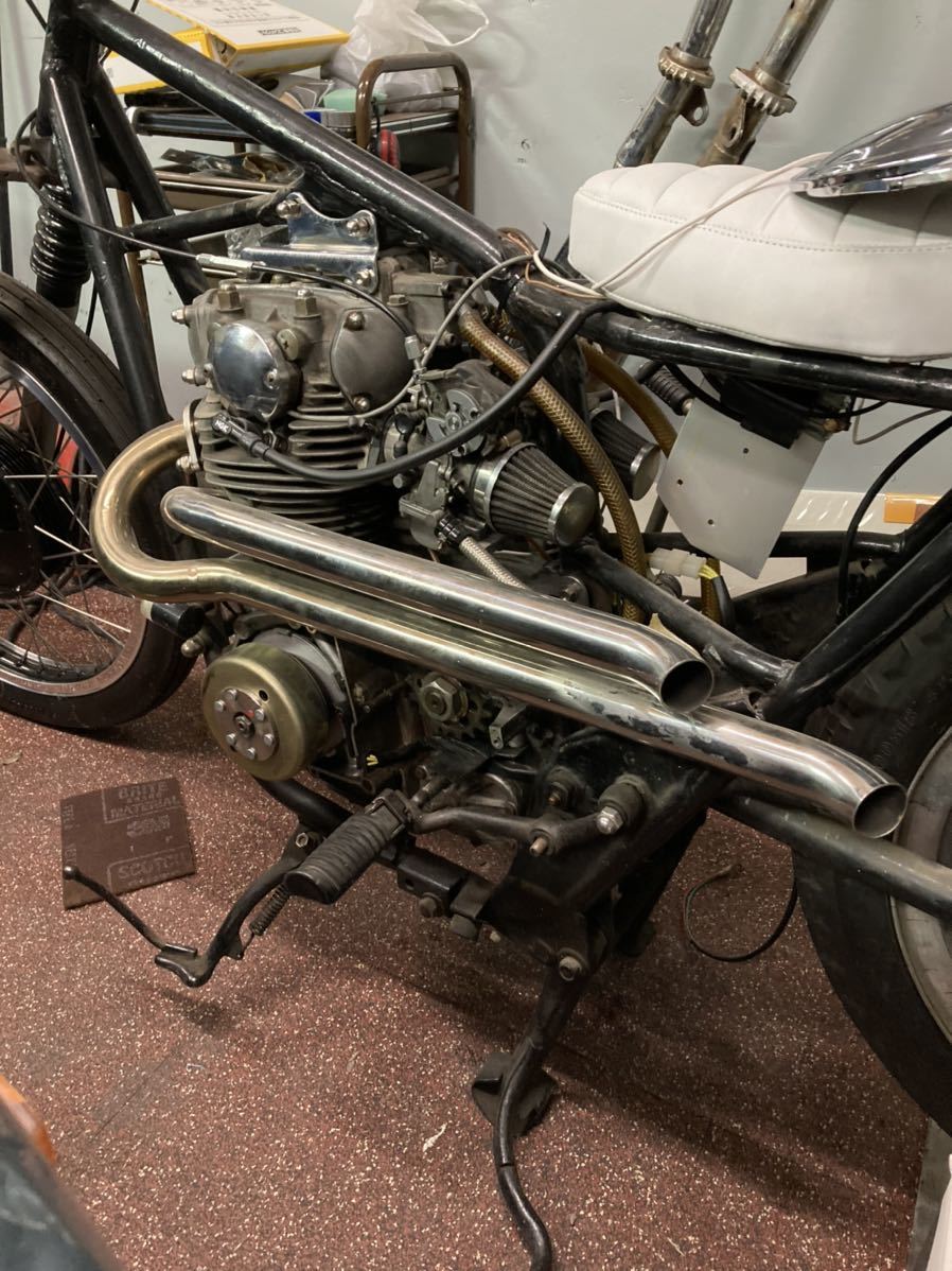 ヤマハ XS650 TX650 ステンレス マフラー ハイパイプ ショットガン フランジ ワンオフ チョッパー サイレンサー ボバー カフェ ダートラ
