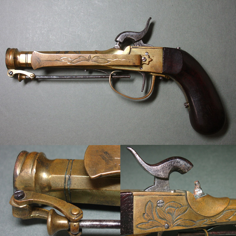 慶應◆本物保証 西洋古式拳銃 管打式ピストル 管打ち式銃砲 真鍮製銃身 単発ドントル銃 口径10mm