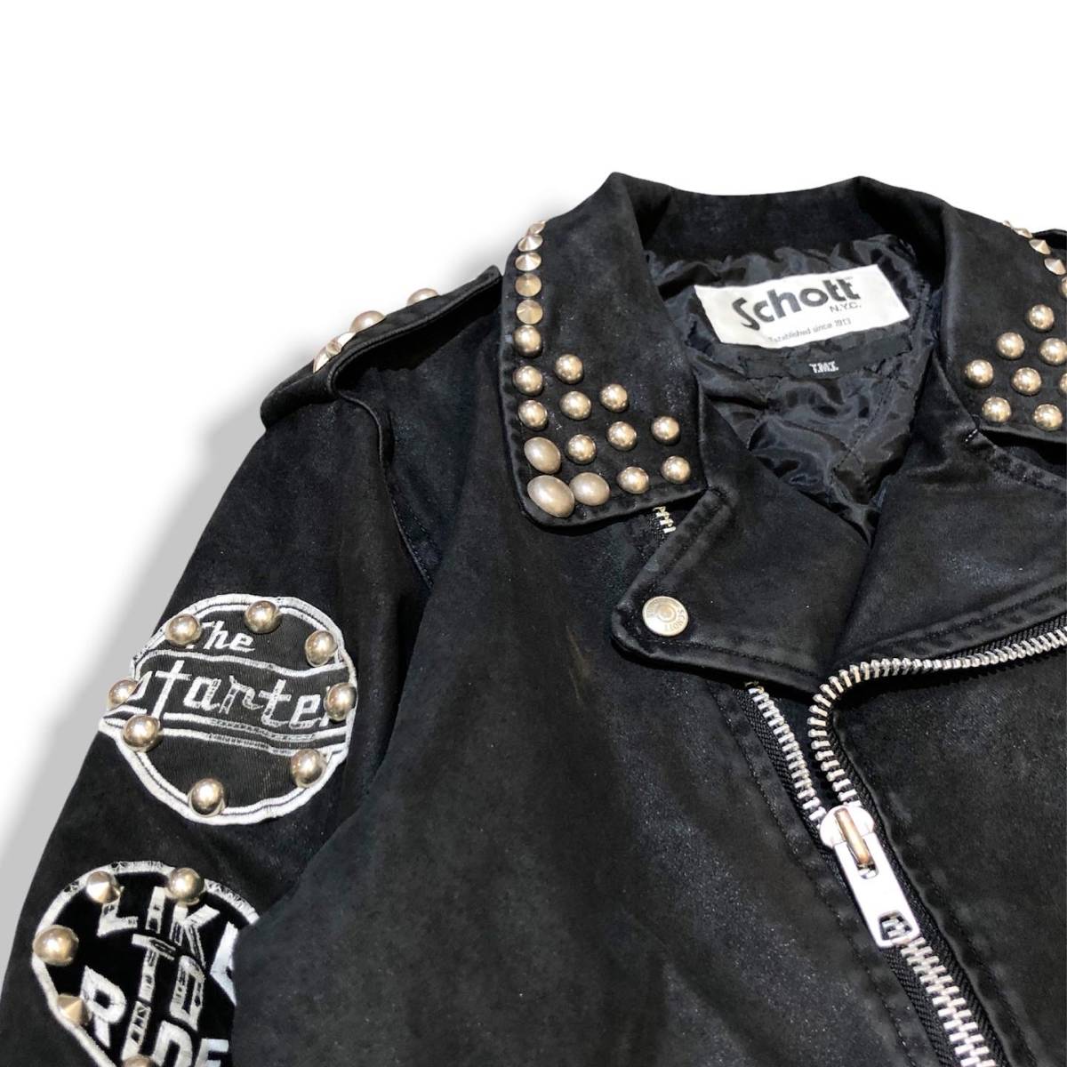 TMT×Schott ライダースジャケット スタッズ パウダー加工 ブラック-