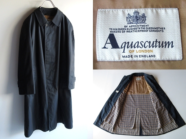  rare Britain made Aquascutum Aquascutum Club check wool liner attaching cotton gyaba Gin ratio wing turn-down collar coat 36REG navy 